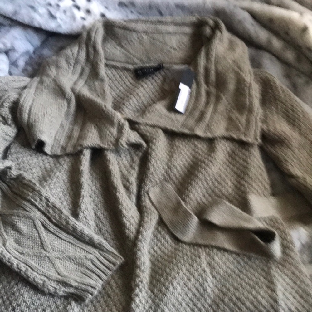 Grey cardigan sweater with tie belt